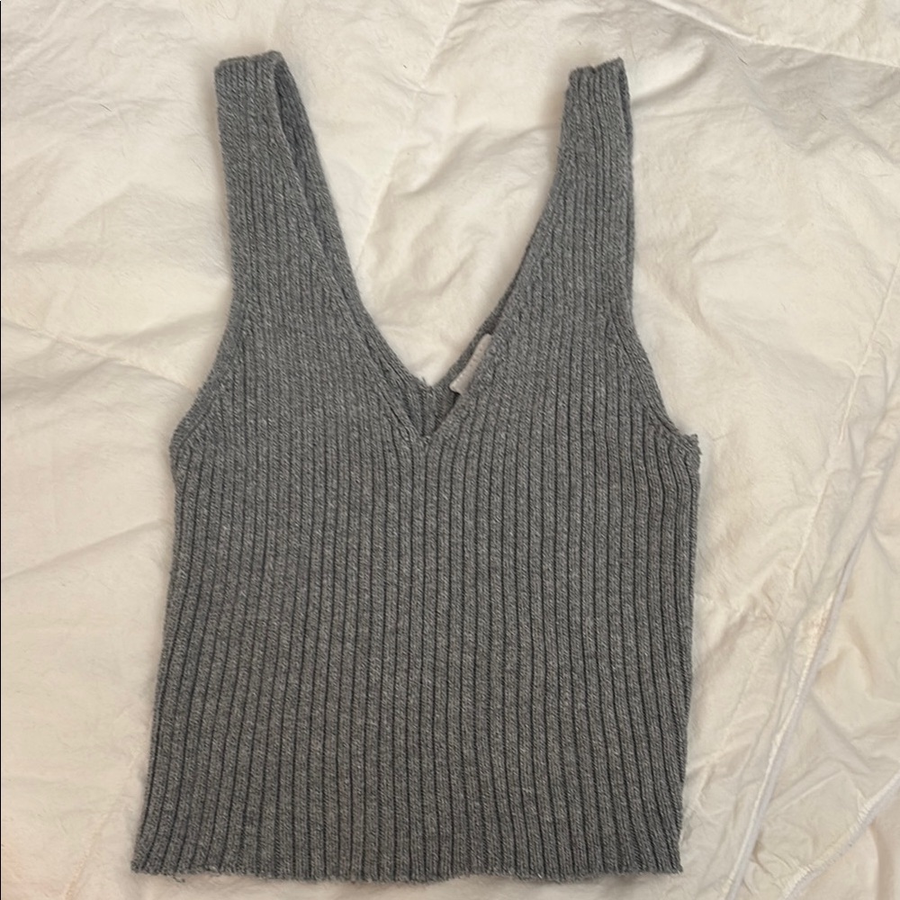 Gray Ribbed Knit Women's Top